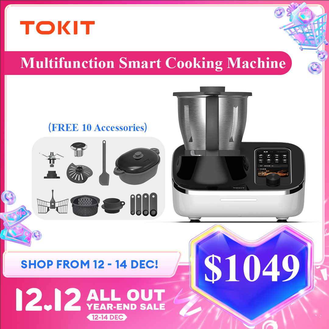 【BUY NOW GET FREE GIFT】TOKIT Omni Cook Robot All-in-1 Cooker with 21 Cooking Functions Built-in 7'' Touch Screen Guided Recipes Pre-clean, Chopper, Juicer, Blender, Weigh, Sous-Vide, Ice Crush and Mor