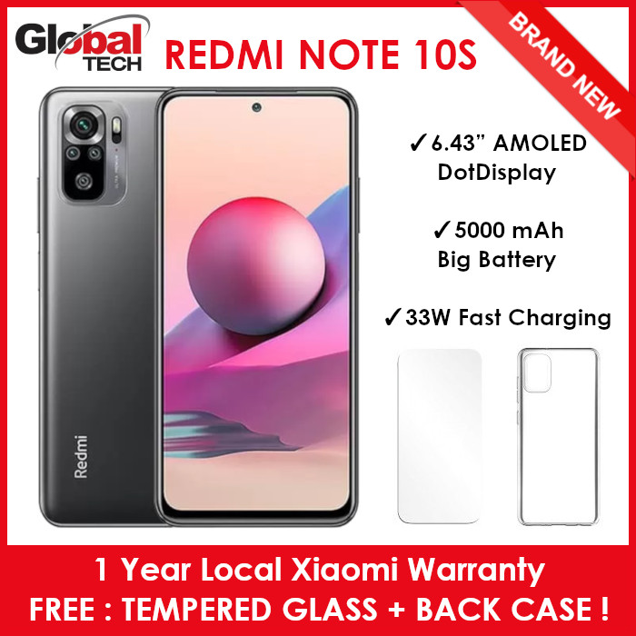 Xiaomi Redmi Note 10S 128GB ROM + 8GB RAM / Global Version / 1 Year Local Xiaomi Warranty (FREE : TEMPERED GLASS + BACK CASE)