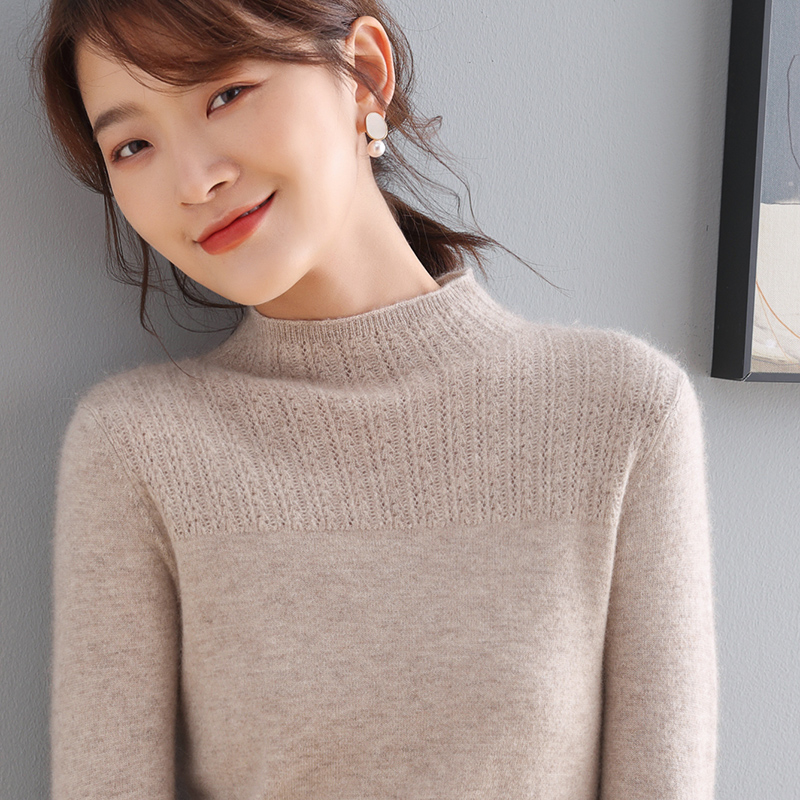 2021 Autumn and Winter New Half Collar Cashmere Sweater Women's 100 Pure Cashmere Genuine Thin Bottoming Sweater Solid Color