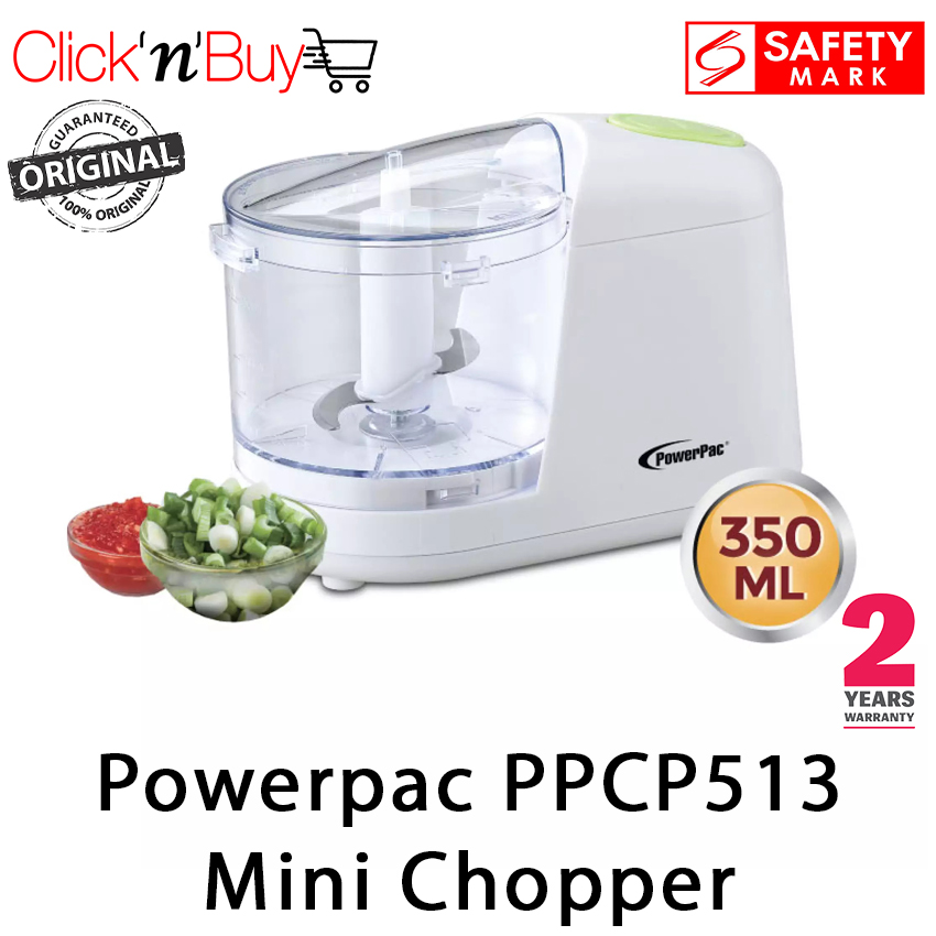 Powerpac PPCP513 Mini Chopper. 350ml Harden AS Bowl. 100W. Stainless Steel Blade. Safety Mark Approved. 2 Year Warranty.