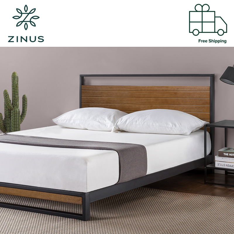Zinus Suzanne Metal and Wood Platform Bedframe (7 inch & 14 Inch) - Single , Super Single , Queen , King size
