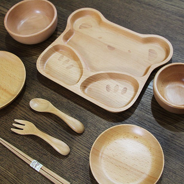 Children's tableware set, 8-piece set, bear, kids, soup bowl, rice bowl, chopsticks, wooden bowl, baby, birthday gift, baby gift, baby food tableware, first meal set, gift, boy
