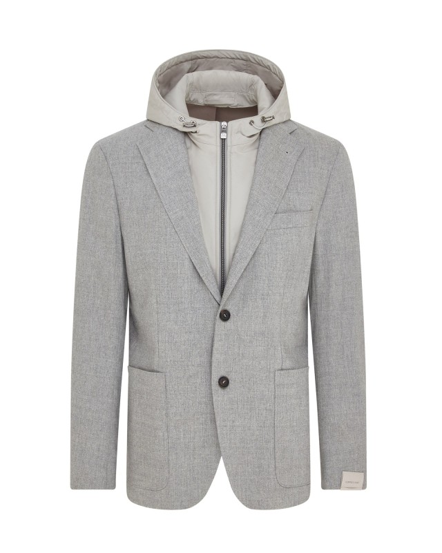 Corneliani Tech Wool & Cashmere Hooded Blazer With Detachable Chest Piece (Light Grey)