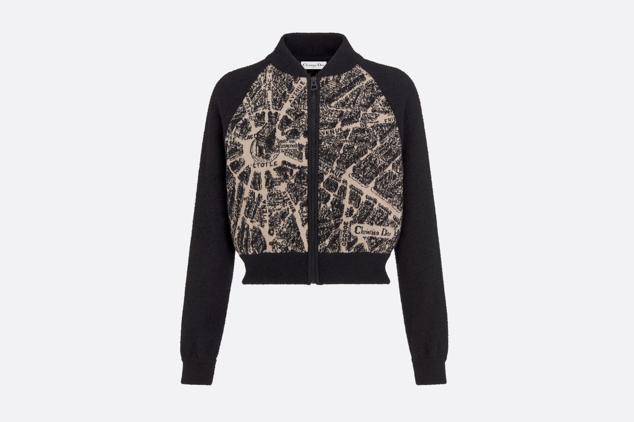 飛行員外套 米色和黑色科技初剪羊毛針織綴以 Plan de Paris 主題圖案 編號: 354V50AM205_X1830