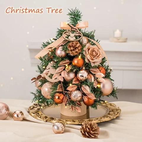 Christmas Tree Tabletop 35cm with LED Light Stylish Mini Tree Decoration Christmas Ornament LED Illumination Ornament Battery Operated Tabletop Tree Easy to Assemble Sparkling Atmosphere
