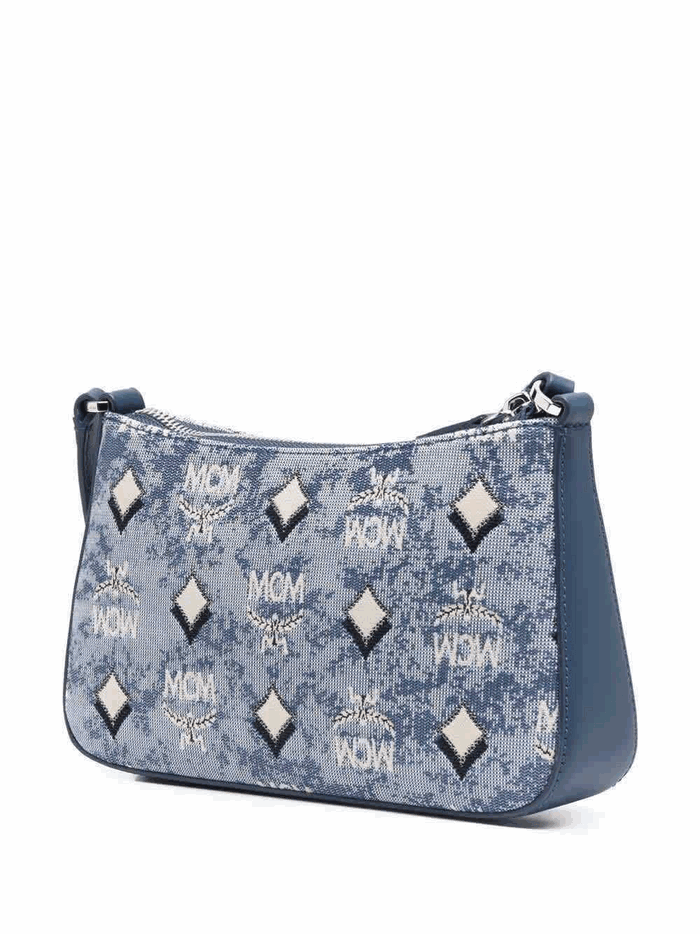 MCM Ladies Blue Shoulder Bag in Vintage Jacquard Monogram MWSBATQ01LU