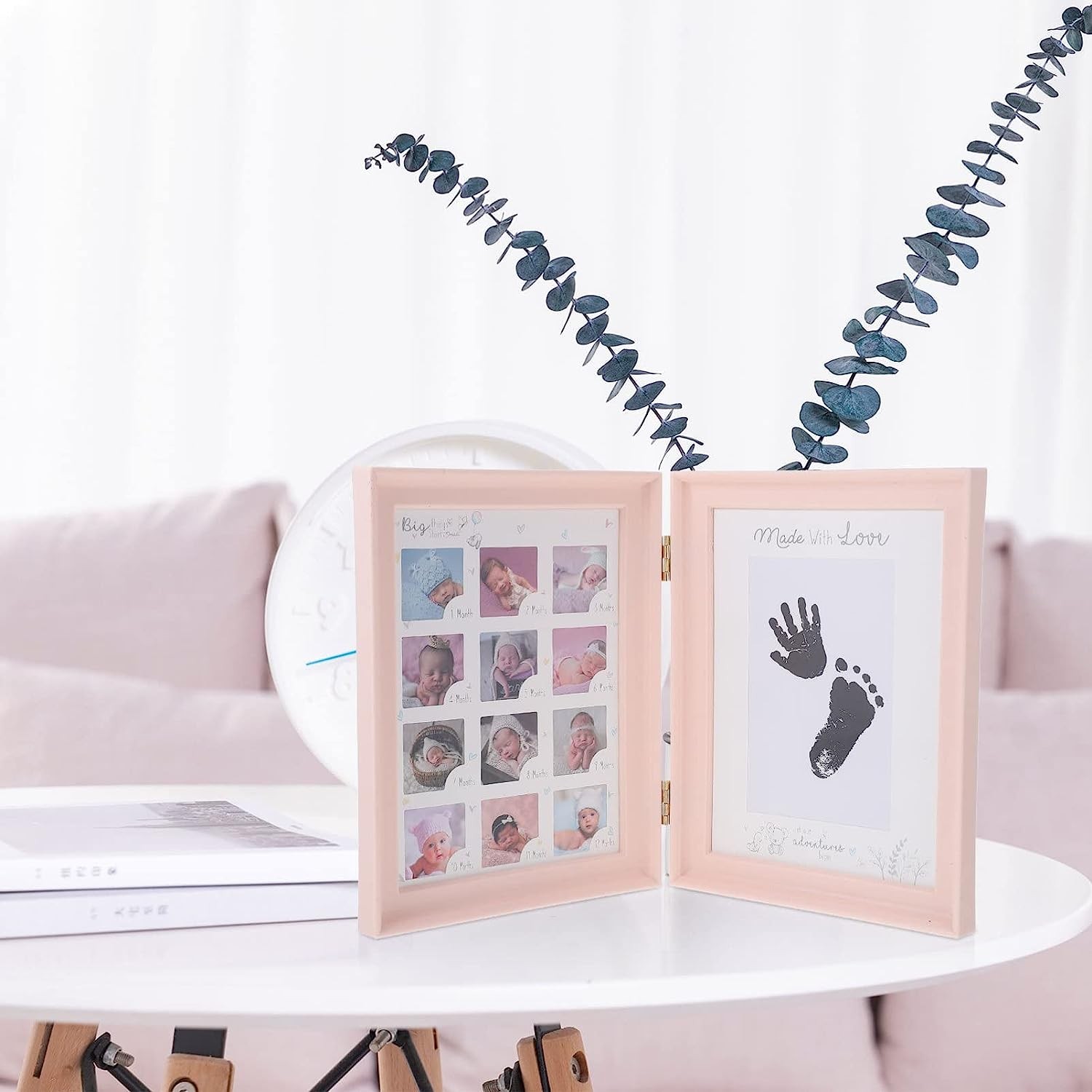 OUNONA Baby Frame, Photo Frame, Commemorative Photo, Growth Record, Baby Shower, Handprint, Footprint, Gift, 12 Month Photo Frame, Memorial, Baby Keepsake, Gift, 37X 24X1.4 CM