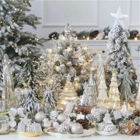 Christmas Ball Set of 77 Ornaments Decoration Pendants Gift Package Champagne Shatterproof Christmas Ornaments Christmas