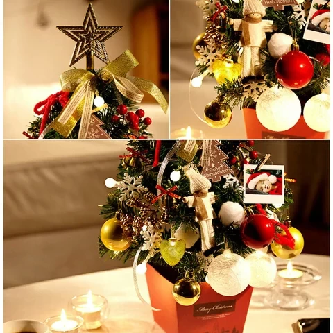 Christmas Tree Tabletop Ornament Set 50cm Scandinavian Stylish LED Light Illumination Christmas Tree Small Mini Tree LED Light