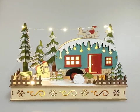 LED Wood House Christmas Arrangement Christmas Tree Miscellaneous Tree Light Interior Reindeer Snow Ornament Night Tree Light Decoration Winter Stylish White Ornament