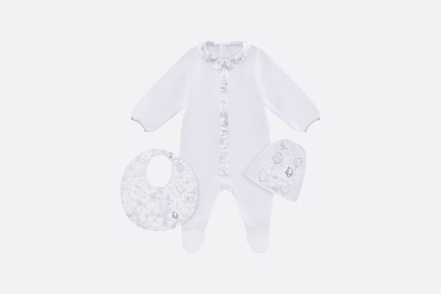 Newborn "baby" box.  White "cotton" printing with gray Toile de Jouy.  Numbering: 9HBG53KDOA_Y910